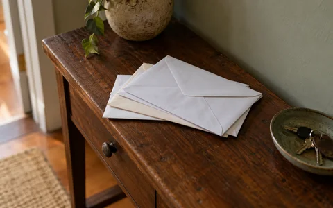 Pilha de cartas do condomínio por abrir numa mesa de entrada